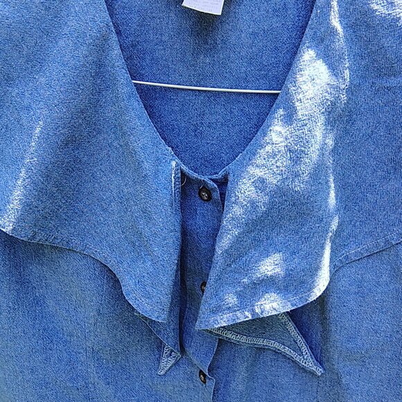 Cotton Blouse Women's Blue Soft Denim Lightweight with Large Collar - Picture 6 of 9